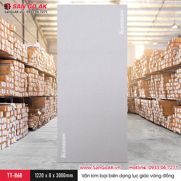 Tấm ốp than tre Kosmos vân vải canvas trắng xám TT-860
